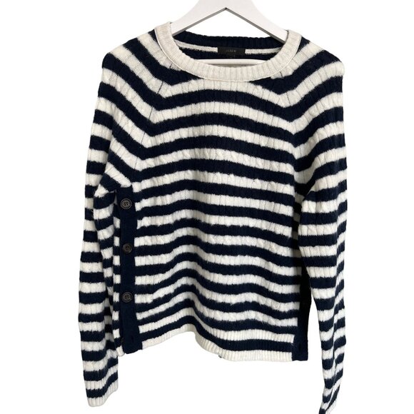 J. Crew Navy & Ivory Striped Button Side Sweater - Picture 3 of 6